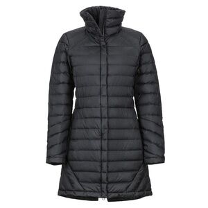Marmot Long Black Quilted Puffer Jacket High Collar Women’s Medium